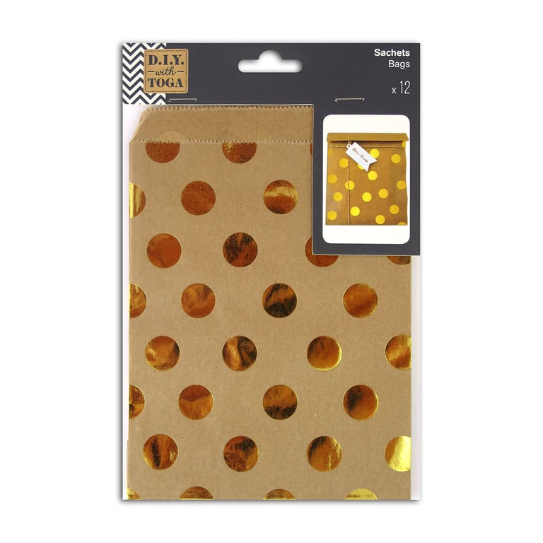 Lot de 12 sachets papier kraft 13x18 cm pois or Sacs et boites cadeaux Préparer la Fête