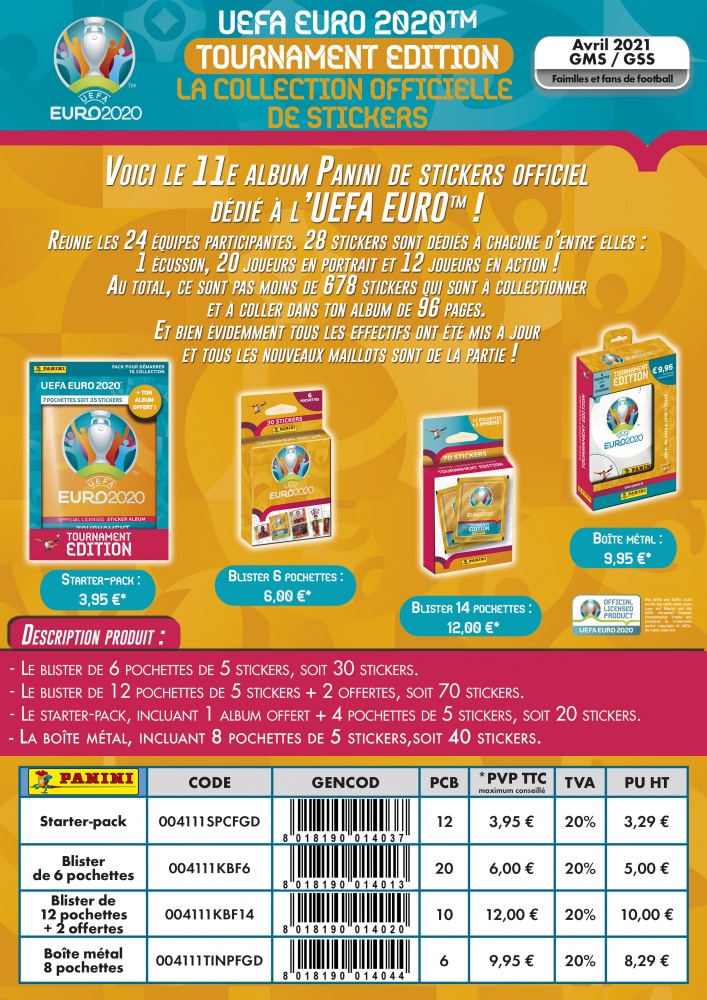 EURO 2020-21 STICKERS Boîte métal 8p - Stickers Panini - Jeux de récré ...