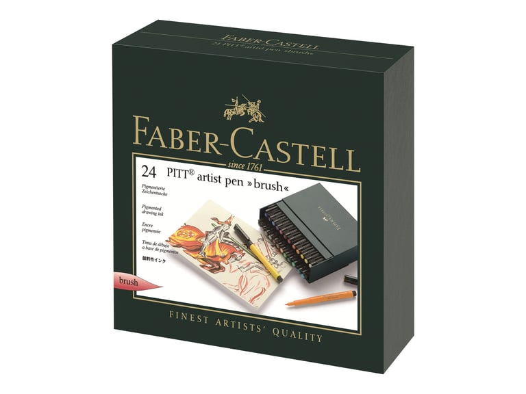 Faber-Castell 167147 Feutre PITT artist pen studio box de 24 & 110024 Crayon de couleur Polychromos boîte métal de 24 pièces 