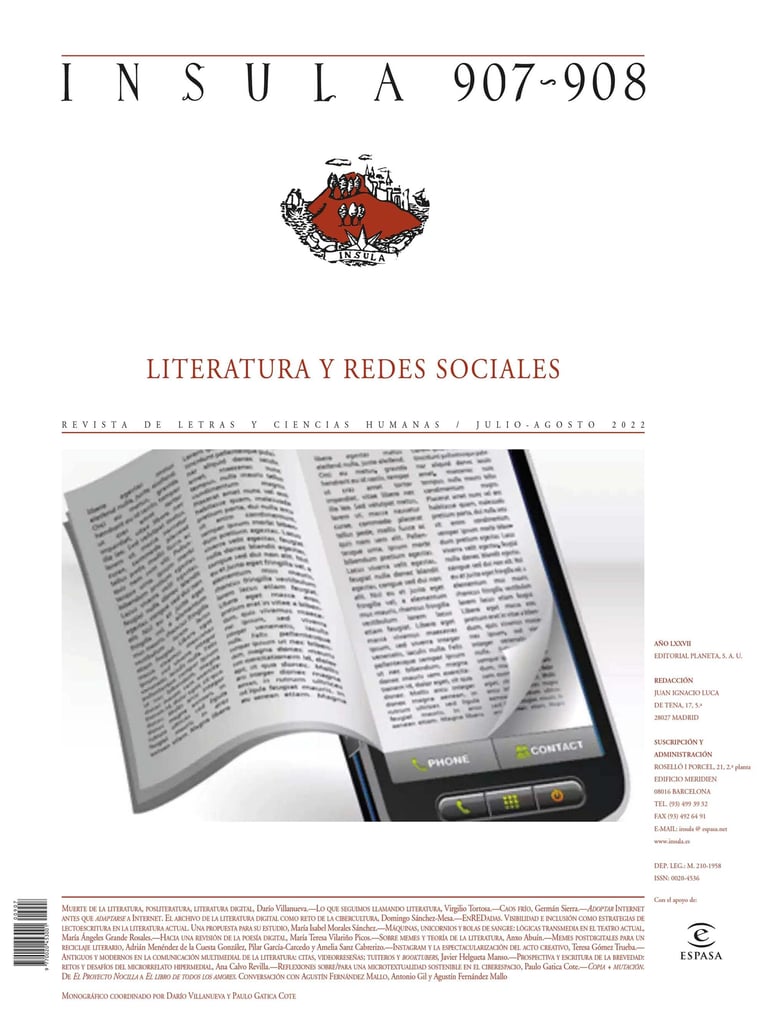 Reclamación Abultar después del colegio Literatura y redes sociales (Ínsula n° 907/908, julio/agosto de 2022) -  9788467066746 | Cultura