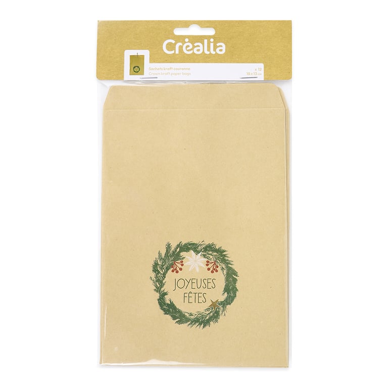 12 Sachets Kraft Couronne Collection Noël Campagne Créalia Cultura