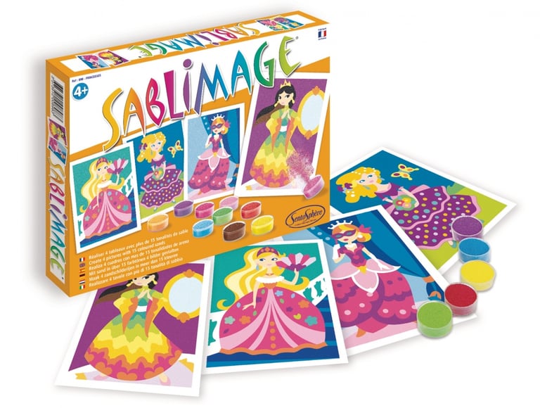 Kit Sablimage Princesses SentoSphère - 4 Tableaux Avec 15 Sables Colorés - Loisir Créatif Enfant Dès 4 Ans