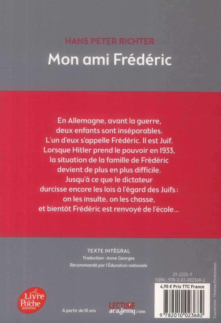 Mon Ami Frederic Fiche De Lecture Mon ami frédéric : Hans Peter Richter - 2010023684 - Romans pour enfants  dès 9 ans - Livres pour enfants dès 9 ans | Cultura