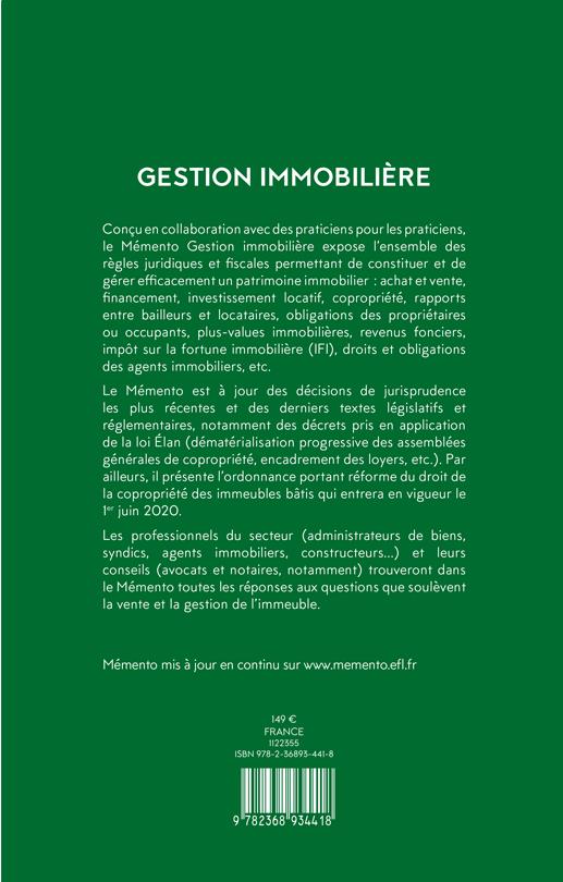 Mémento Pratique Gestion Immobilière édition 2020 Collectif 2368934413 Livre Droit 0905