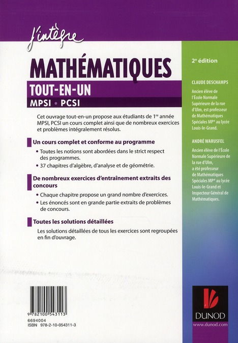 Mathématiques - Mpsi, Pcsi 1ère Année - Tout-en-un (2e édition ...