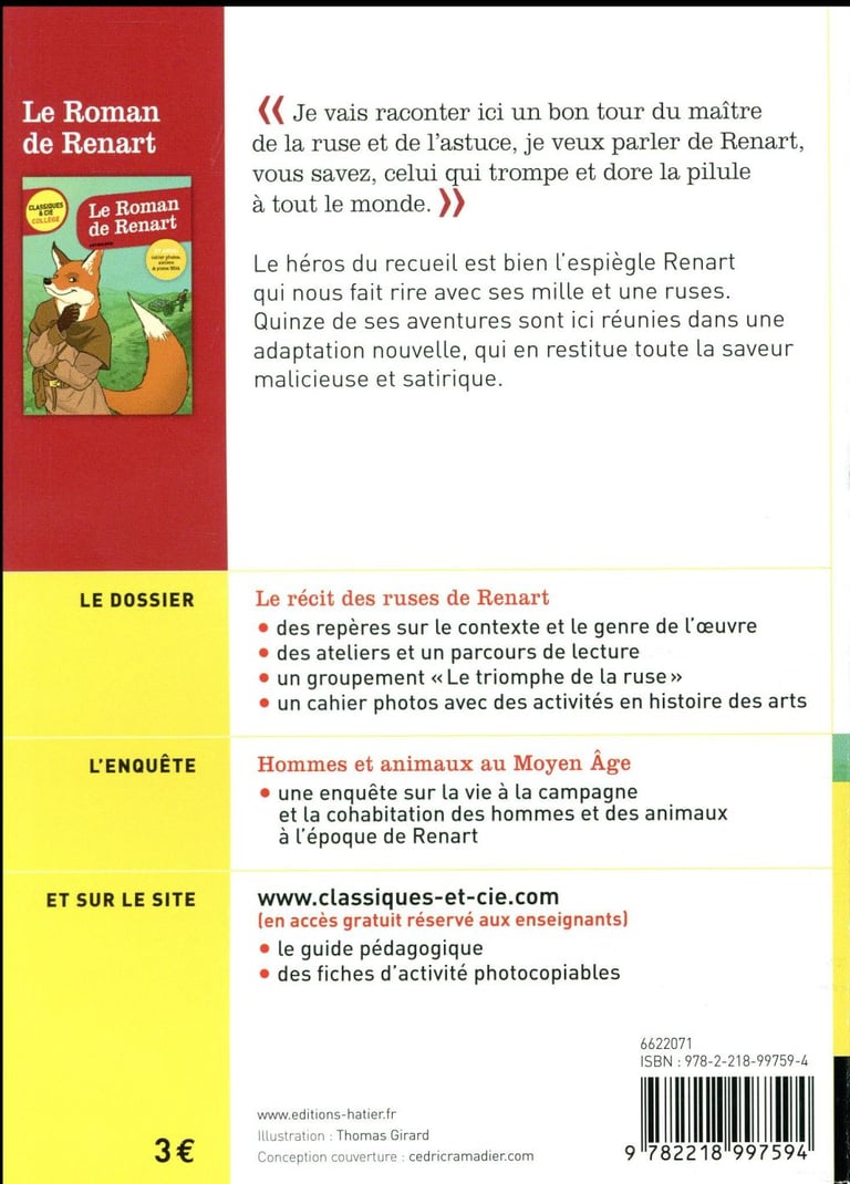 Le roman de Renart : Anonyme - 2218997592 - Classiques scolaires | Cultura