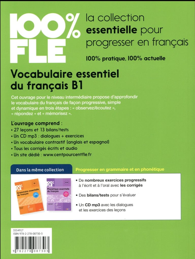 100% FLE : Vocabulaire Essentiel Du Français Niveau B1 : Collectif ...