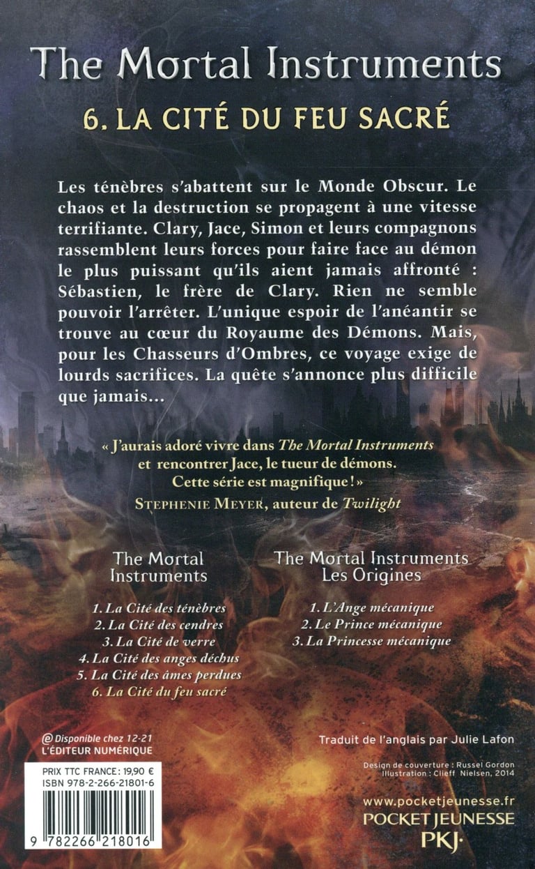 The Mortal Instruments 2 : La Cité Des Cendres Film The mortal instruments - la cité des ténèbres t.6 - la cité du feu sacré : Cassandra  Clare - 2266218018 - Romans Fantastiques - Livres dès 12 ans - Romans -  Livres dès 12 ans - Livres pour enfants dès 12 ans | Cultura