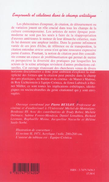 Emprunts Et Citations Dans Le Champ Artistique Collectif Pierre Beylot Livres D Art Cultura