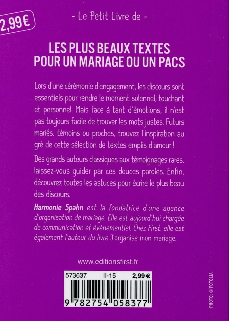 Les Plus Beaux Textes Pour Un Mariage Ou Un Pacs Harmonie Spahn Livre Vie De