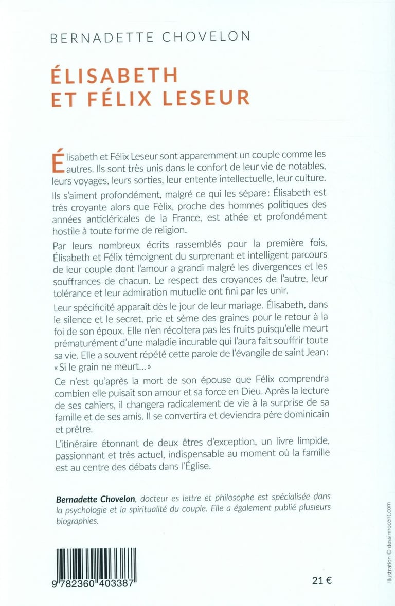 Itineraire Spirituel D Un Couple Elisabeth Et Felix Leseur Bernadette Chovelon Religions Et Spiritualite Sciences Humaines Cultura