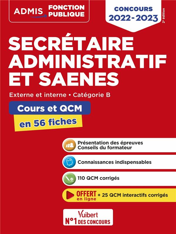 Calendrier Concours Secretaire Administratif 2023 Concours Secrétaire Administratif Et Saenes : Catégorie B - Cours Et Qcm En  56 Fiches - Concours 2022-2023 : René Guimet - 2311211072 - Livres Concours  Catégorie B - Livre Concours Administratifs - Livre Concours | Cultura