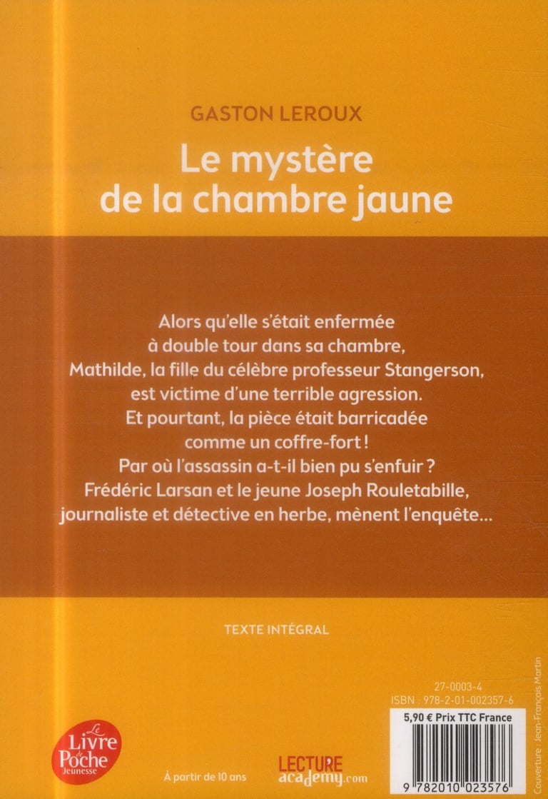 Le Mystère De La Chambre Jaune Pix Le mystère de la chambre jaune : Gaston Leroux - 2010023579 - Romans pour  enfants dès 9 ans - Livres pour enfants dès 9 ans | Cultura