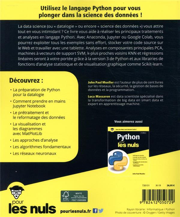 Data science avec python pour les nuls : John Paul Mueller,Luca ...