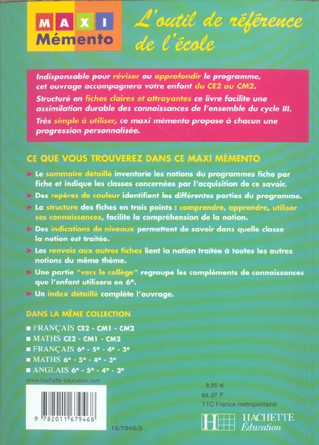 Maxi memento mathematiques ce2-cm1-cm2 - 201167946X - Livre primaire ...