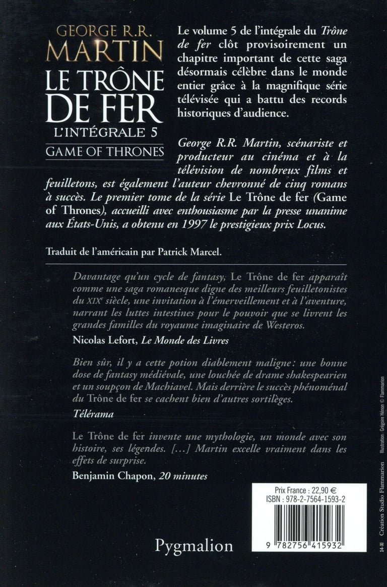 Les Cinq Dernieres Minutes L Integrale Le trone de fer - integrale vol.5 : George R. R. Martin - 2756415936 -  Romans Fantasy | Cultura