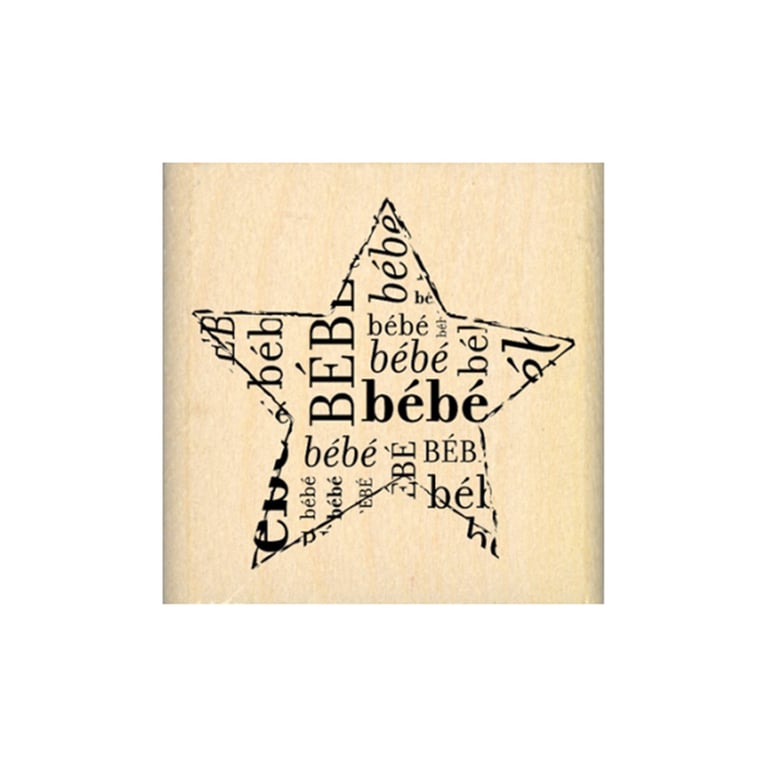 Tampon Scrapbooking Étoiles Suspendues – Beige – Monture Bois – Fabriqué En France – 6 X 8 X 2,5 Cm