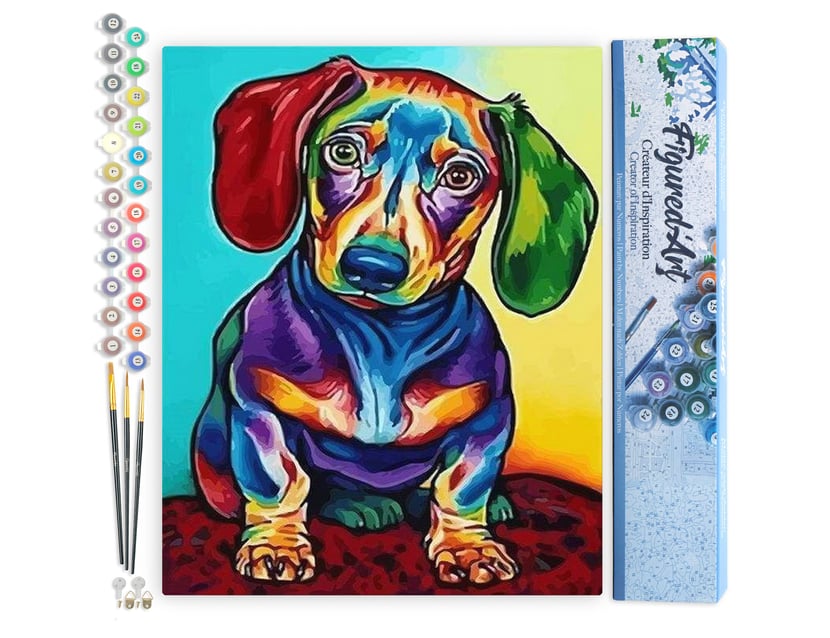 Peinture par Numéro Figured'Art - Petit Chien coloré - Kit de Loisir Créatif DIY Numéro d'Art Complet - 40x50cm sans châssis en bois