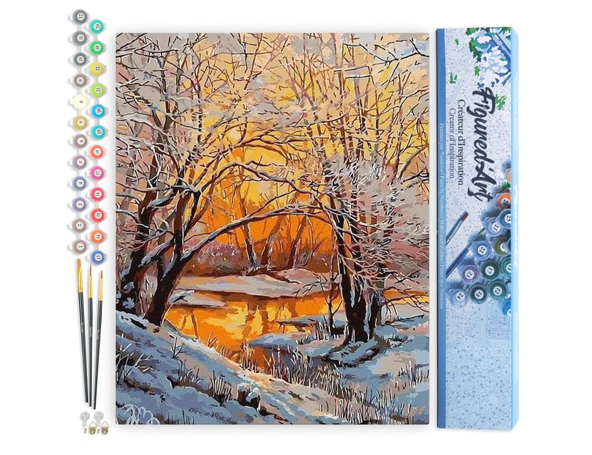 Peinture par Numéro Figured'Art - Arbres en Hiver - Kit de Loisir Créatif DIY Numéro d'Art Complet - 40x50cm sans châssis en bois