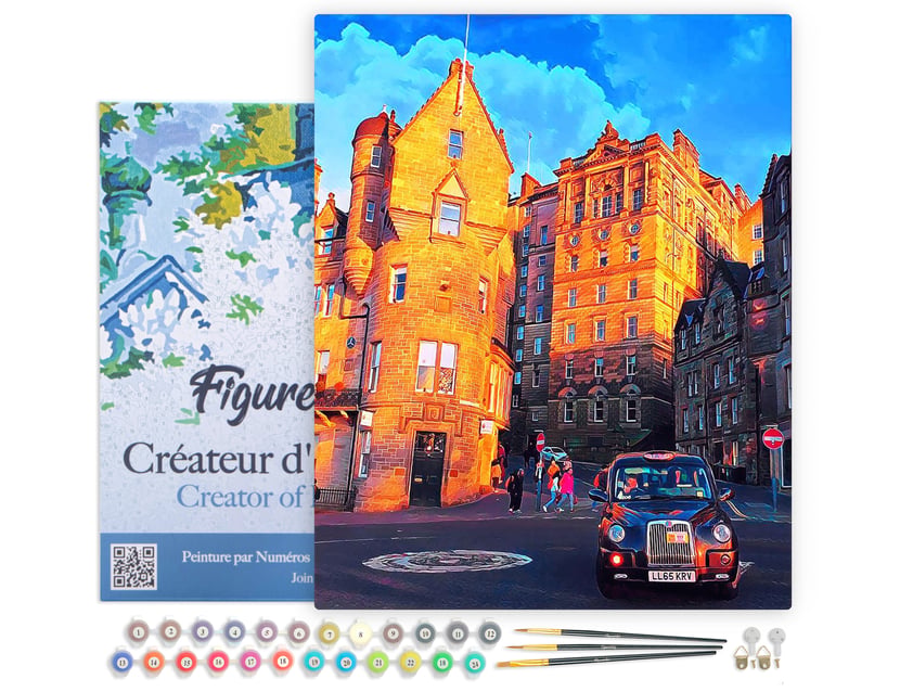 Peinture par Numéro Figured'Art avec Cadre - Rue Edinburgh - Kit de Loisir Créatif DIY Numéro d'Art Complet - 40x50cm toile tendue sur châssis