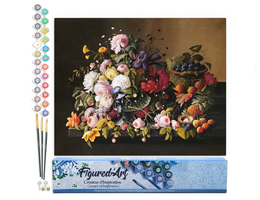 Peinture par Numéro Figured'Art - Fleurs et Fruits - Severin Roesen - Kit de Loisir Créatif DIY Numéro d'Art Complet - 40x50cm sans châssis en bois