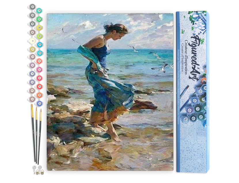 Peinture par Numéro Figured'Art - Les Pieds dans l'Eau - Kit de Loisir Créatif DIY Numéro d'Art Complet - 40x50cm sans châssis en bois