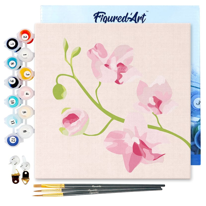 Mini Peinture par Numéro Figured'Art 20x20cm avec cadre Branche d'Orchidée - Petit Format