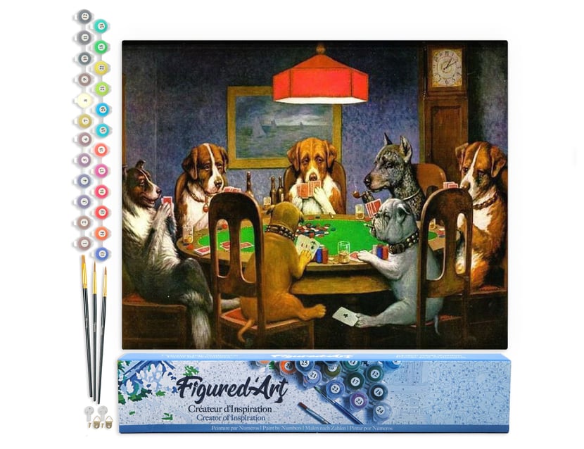 Peinture par Numéro Figured'Art - Les Chiens jouent au Poker - Kit de Loisir Créatif DIY Numéro d'Art Complet - 40x50cm sans châssis en bois