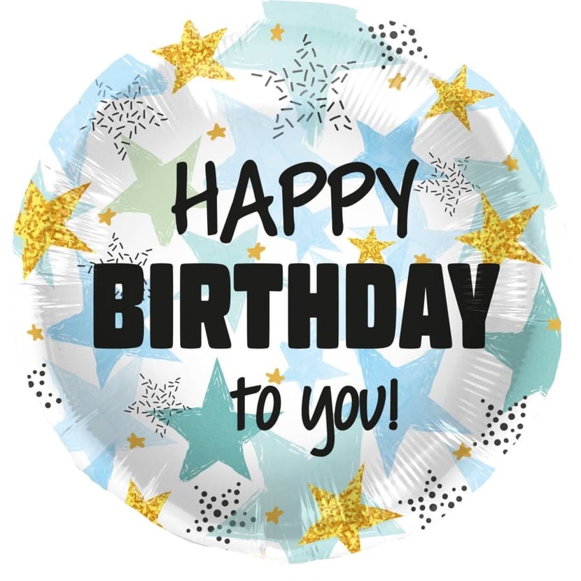 Ballon à plat Birthday Stars Bleu Or- Ø45 cm
