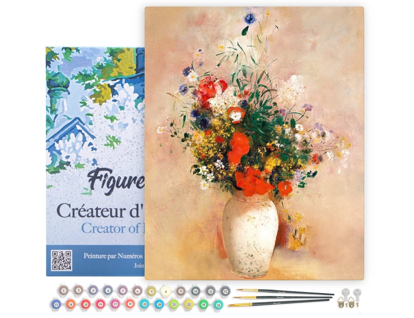 Peinture par Numéro Figured'Art avec Cadre - Vase de Fleurs - Odilon Redon - Kit de Loisir Créatif Numéro d'Art - 40x50cm toile tendue sur châssis