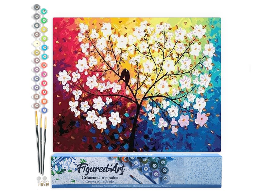 Peinture par Numéro Figured'Art - Oiseaux au Printemps - Kit de Loisir Créatif DIY Numéro d'Art Complet - 40x50cm sans châssis en bois