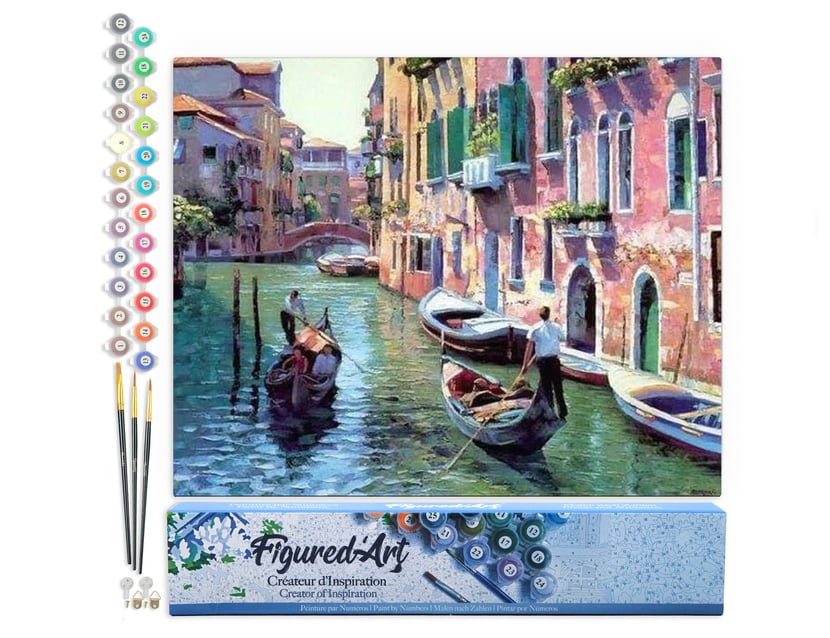 Peinture par Numéro Figured'Art - Canaux de Venise - Kit de Loisir Créatif DIY Numéro d'Art Complet - 40x50cm sans châssis en bois