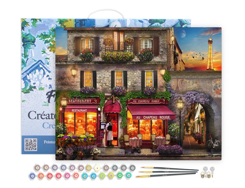 Peinture par Numéro Figured'Art avec Cadre - Au chapeau rouge - Kit de Loisir Créatif DIY Numéro d'Art Complet - 40x50cm toile tendue sur châssis