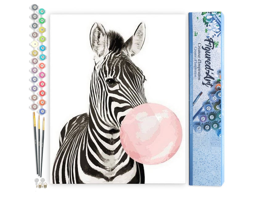 Peinture par Numéro Figured'Art - Zèbre et Chewing gum - Kit de Loisir Créatif DIY Numéro d'Art Complet - 40x50cm sans châssis en bois