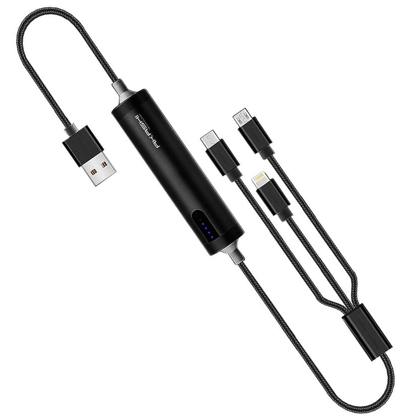 Powerbank 2600mAh Câble 3 en 1 Micro-USB/Lightning/USB-C LED Akashi ...