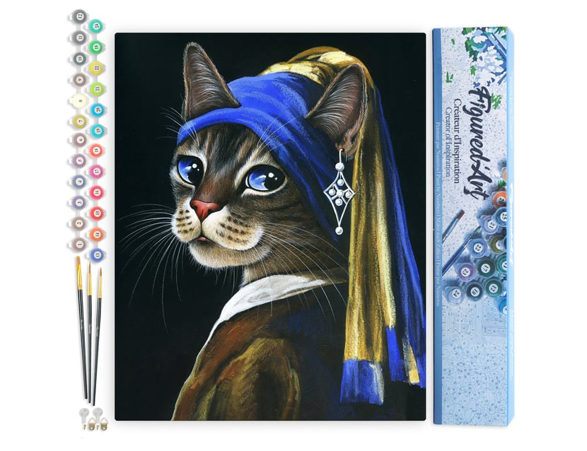 Peinture par Numéro Figured'Art - La jeune minette à la perle - Kit de Loisir Créatif DIY Numéro d'Art Complet - 40x50cm sans châssis en bois