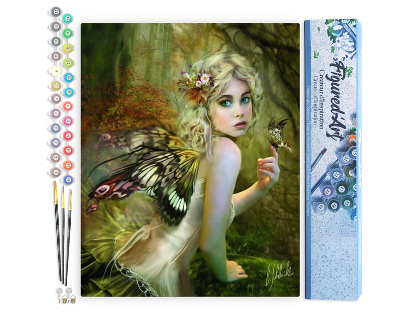 Peinture par Numéro Figured'Art - Féé dorée - Kit de Loisir Créatif DIY Numéro d'Art Complet - 40x50cm sans châssis en bois
