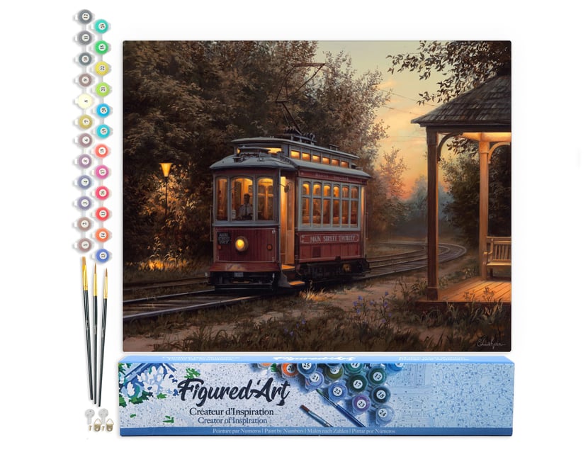Peinture par Numéro Figured'Art - Gare de tramway - Kit de Loisir Créatif DIY Numéro d'Art Complet - 40x50cm sans châssis en bois