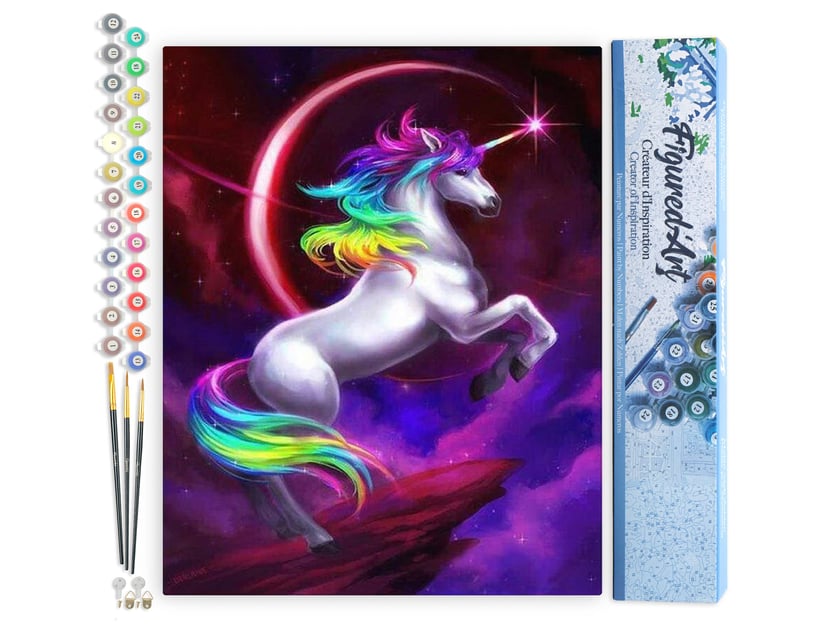 Peinture par Numéro Figured'Art - Licorne colorée - Kit de Loisir Créatif DIY Numéro d'Art Complet - 40x50cm sans châssis en bois
