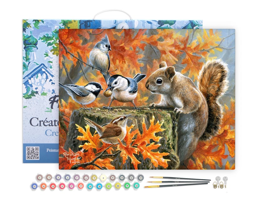 Peinture par Numéro Figured'Art avec Cadre - Ecureuil espiègle - Kit de Loisir Créatif DIY Numéro d'Art Complet - 40x50cm toile tendue sur châssis