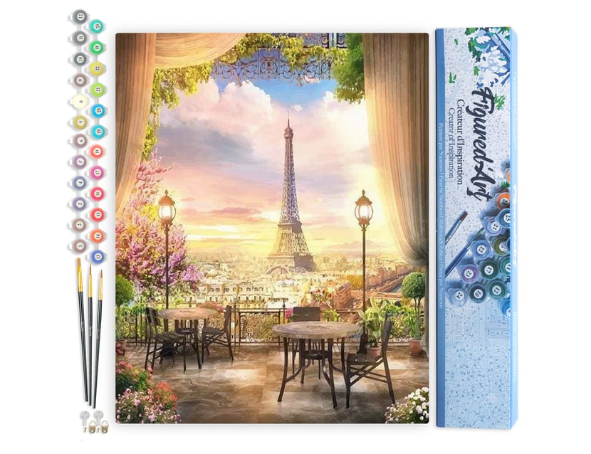 Figured'Art Peinture Par Numéro Adulte Paris Tour Eiffel - Activité Manuelle Kit De Loisir Créatif DIY Numéro D'Art Complet - 40x50cm Sans Châssis En Bois