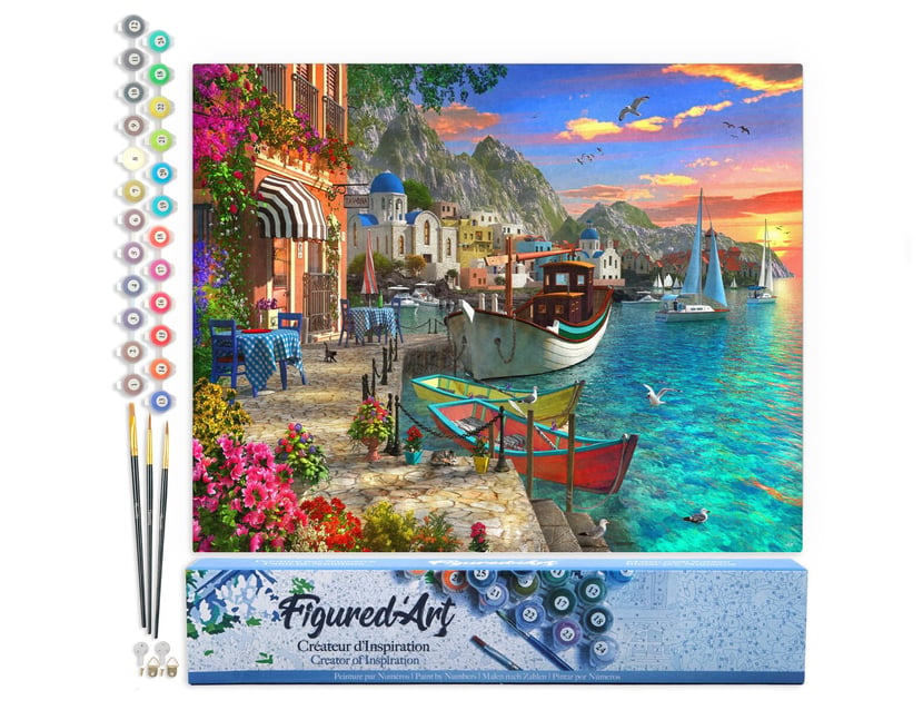 Peinture par Numéro Figured'Art - Port fleuri - Kit de Loisir Créatif DIY Numéro d'Art Complet - 40x50cm sans châssis en bois