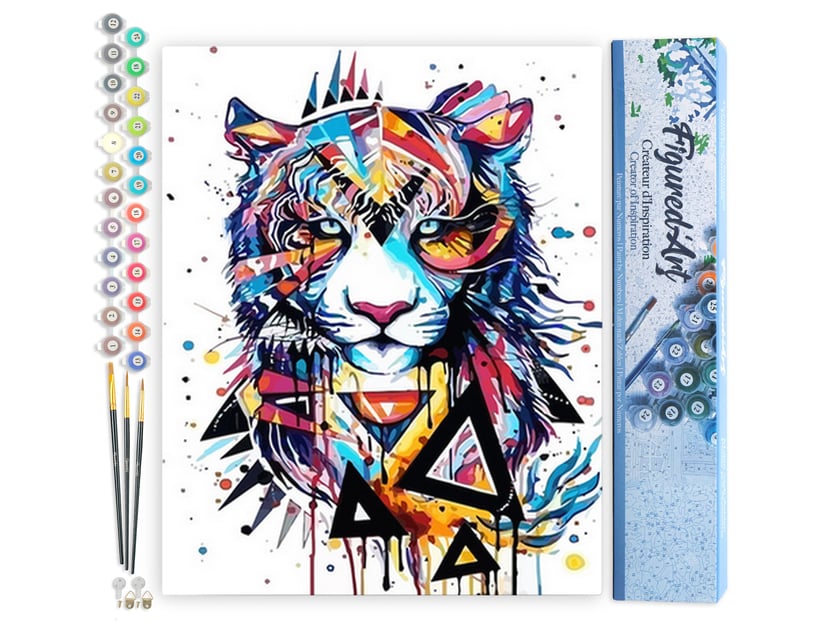 Peinture par Numéro Figured'Art - Tigre en Fête - Kit de Loisir Créatif DIY Numéro d'Art Complet - 40x50cm sans châssis en bois