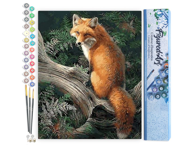 Peinture par Numéro Figured'Art - Renard dans les Fougères - Kit de Loisir Créatif DIY Numéro d'Art Complet - 40x50cm sans châssis en bois