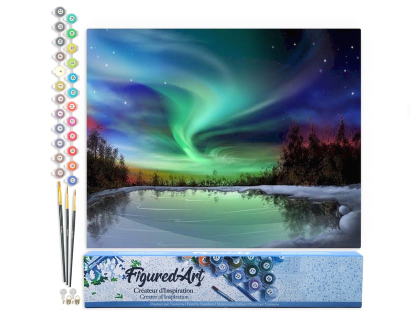 Peinture par Numéro Figured'Art - Aurore boréale - Kit de Loisir Créatif DIY Numéro d'Art Complet - 40x50cm sans châssis en bois