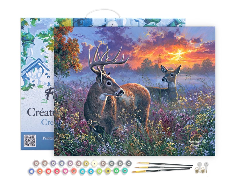 Peinture par Numéro Figured'Art avec Cadre - Couple de cerfs - Kit de Loisir Créatif DIY Numéro d'Art Complet - 40x50cm toile tendue sur châssis
