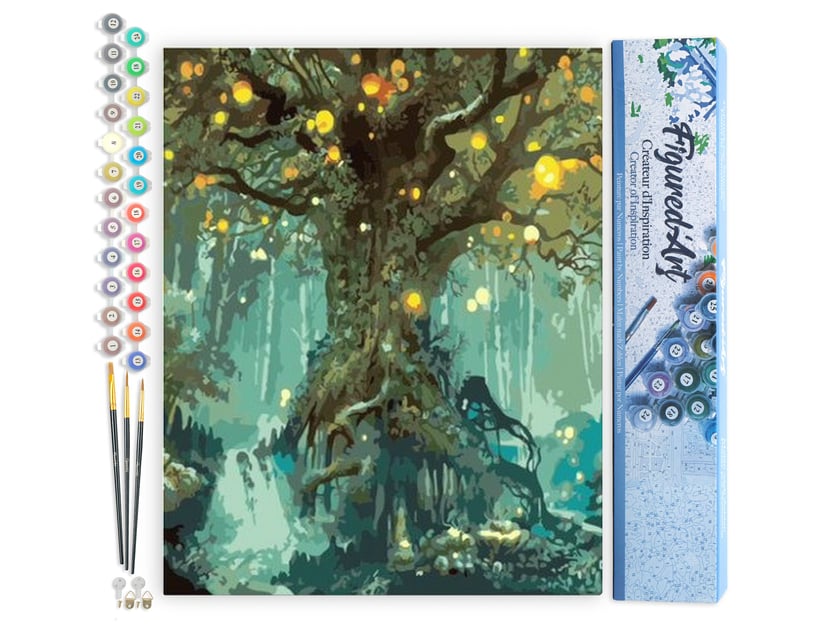 Peinture par Numéro Figured'Art - Arbre féérique - Kit de Loisir Créatif DIY Numéro d'Art Complet - 40x50cm sans châssis en bois