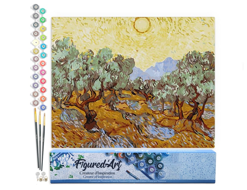 Peinture par Numéro Figured'Art - Van Gogh St Remy Oliviers - Kit de Loisir Créatif DIY Numéro d'Art Complet - 40x50cm sans châssis en bois