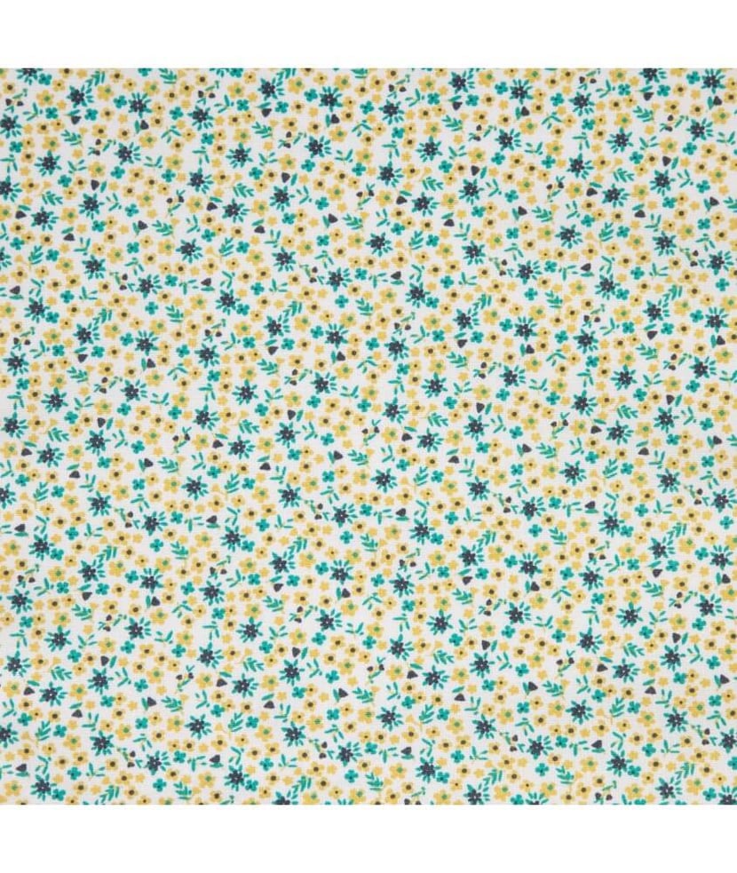 Tissu coton petites fleurs Pio Citron/lagon Multicolore vendu au mètre