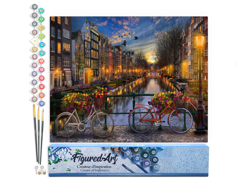 Peinture par Numéro Figured'Art - Canal Amsterdam - Kit de Loisir Créatif DIY Numéro d'Art Complet - 40x50cm sans châssis en bois